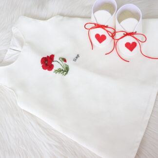 Kişiye Özel İsimli Tunik Elbise ve Ayakkabı Seti - Kırmızı Gelincik