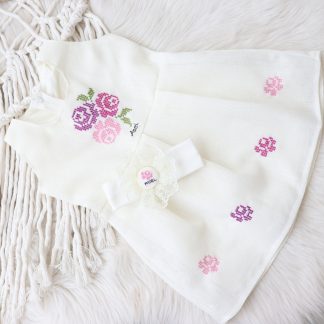 Kişiye Özel İsimli Pileli Elbise ve Saç Bandı Seti - Zarif Güller